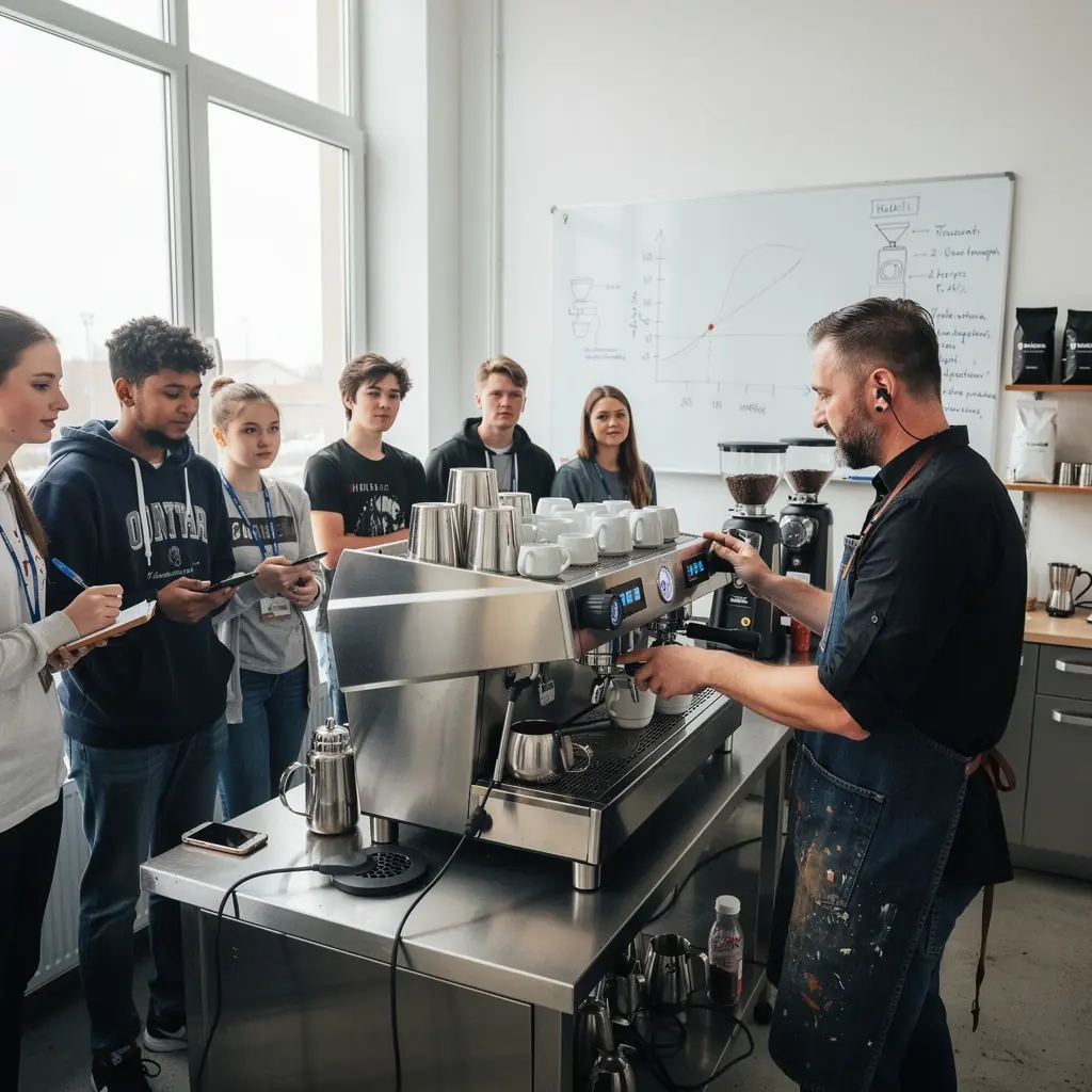 Darba process, kurā tiek mainīti kafijas automāta detaļas un komponenšu nomaiņa.