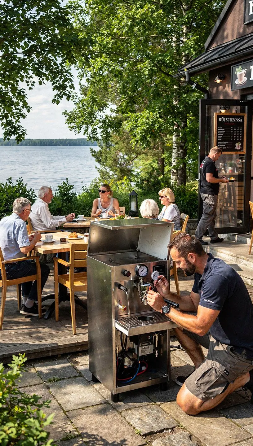 Speciālists, kurš veic kafijas automāta apkopi un servisu.